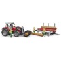 Bruder tractor Massey Ferguson 7480 cu incarcator frontal si remorca pentru lemne